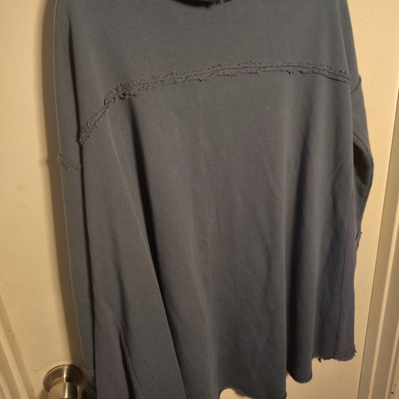 Free People Blue Get Yer Gauze Ruched Hooded Cardigan Distressed Jacket L Boho - Picture 9 of 10